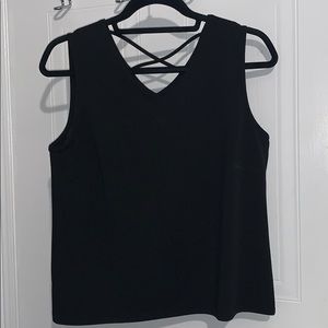Black sleeveless blouse w/criss cross detail